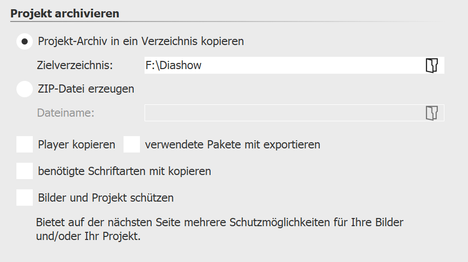 Projekt archivieren
