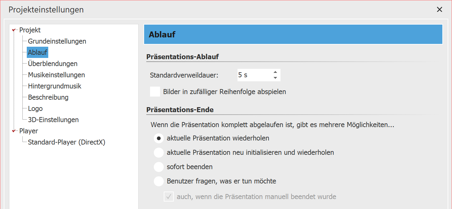 Einstellungen zum Präsentations-Ende