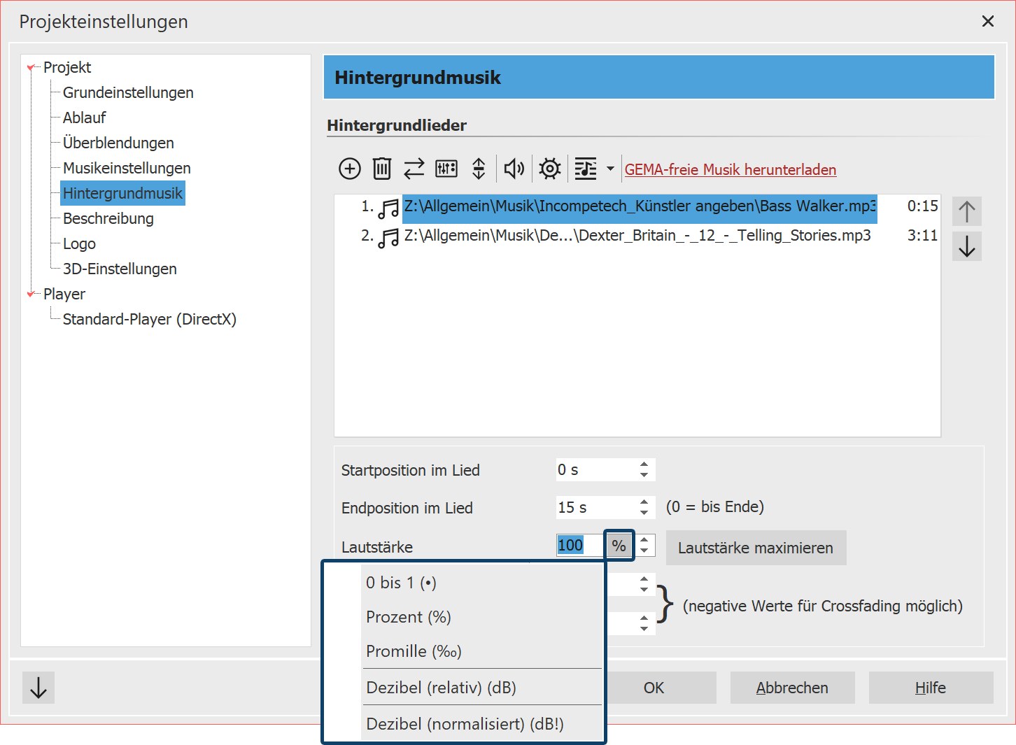Einheit für Lautstärke 