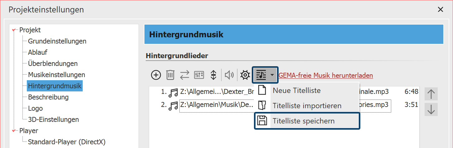 Titelliste speichern