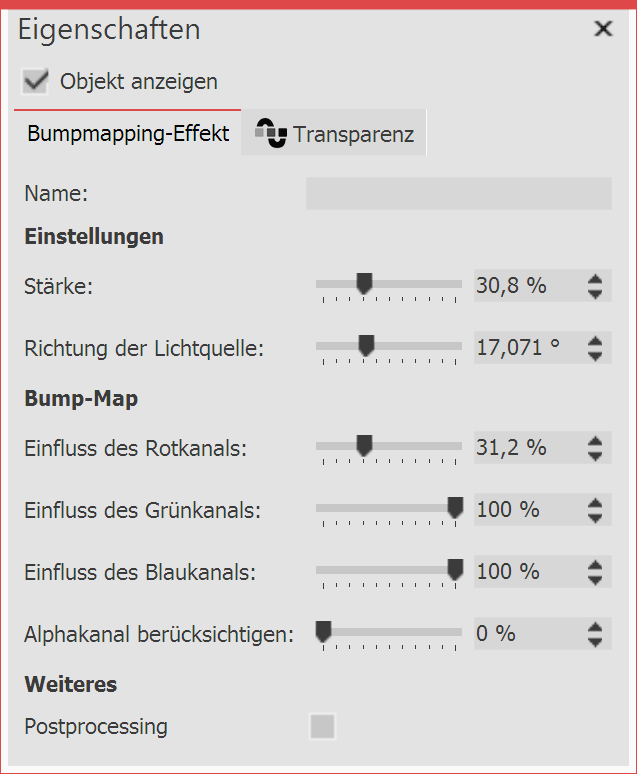 Einstellungen für Bumpmapping-Effekt