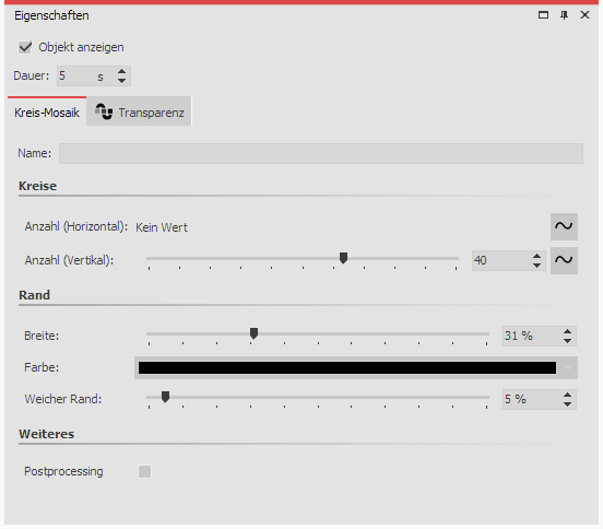 Einstellungen für Kreis-Mosaik-Effekt