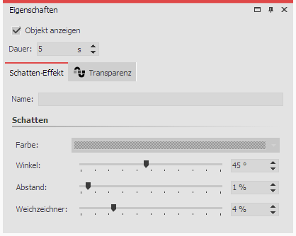 Einstellungen für Schatten-Effekt