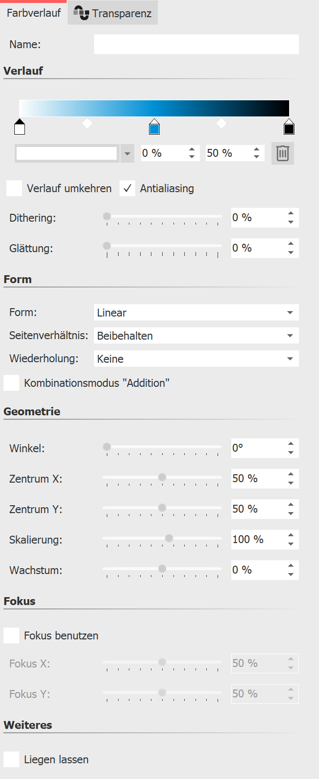 Einstellungen für Farbverlauf