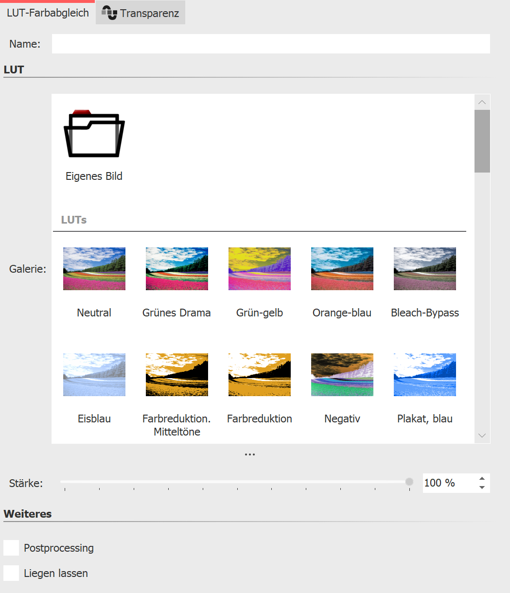 Einstellungen LUT-Effekt