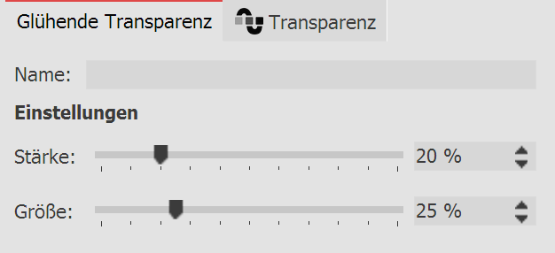 Einstellungen für Größe und Stärke