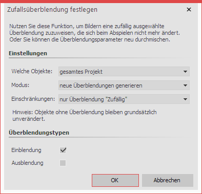 Zufallsüberblendung festlegen