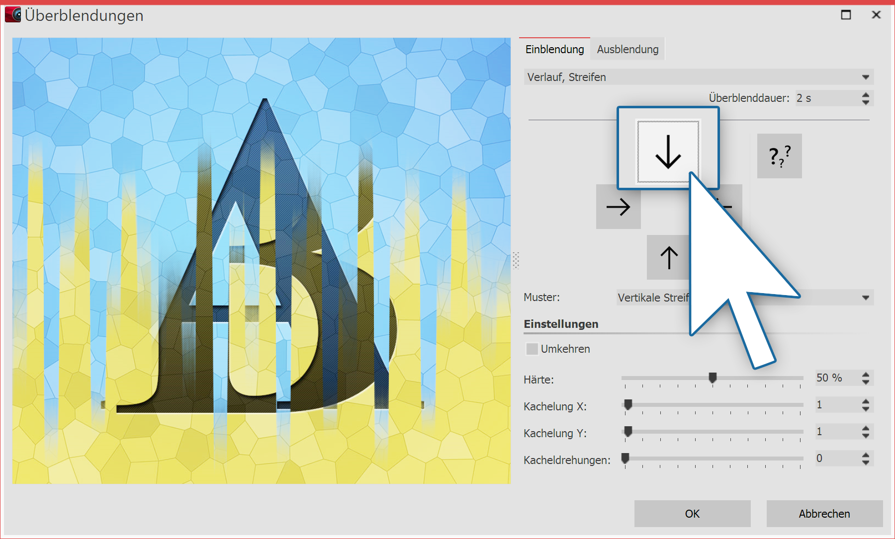 Die Einblendung kann jeweils angepasst werden