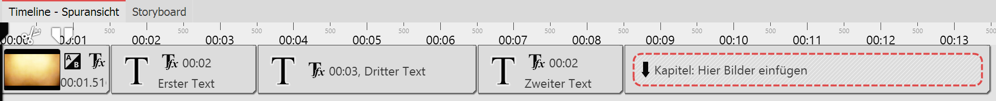 Mehrere Texte mit Kapitel in der Timeline