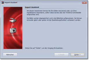 Startdialog im Import-Assistent