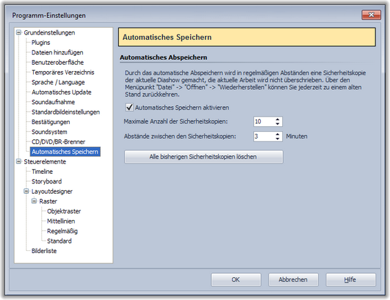 Einstellungen zum automatischen Speichern
