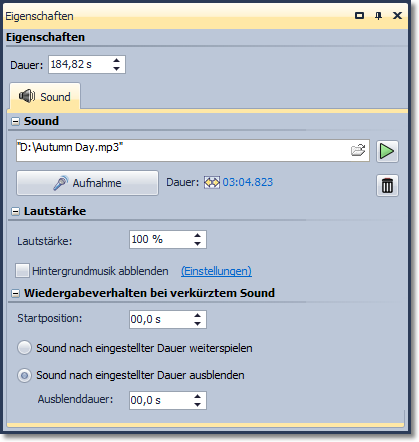 Einstellungen für Sound-Objekt