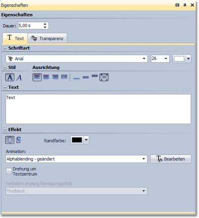 Eigenschaften für Text-Objekt