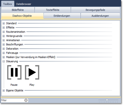 Pause- und Play-Objekt in der Toolbox