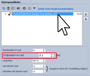 Endposition des Titels festlegen