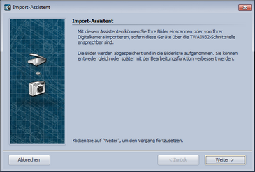 Startdialog im Import-Assistent