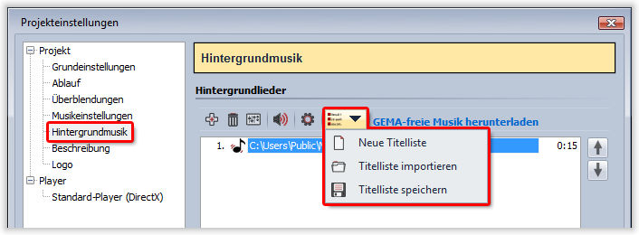 Titelliste speichern