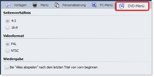 Einstellungen für DVD-Menü