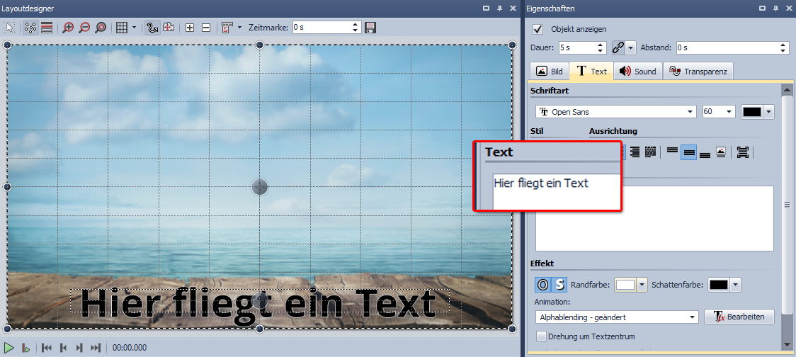 Bildbeschriftung im Textfeld eingeben