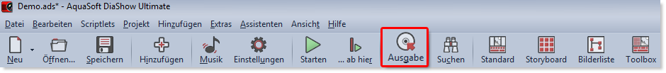 Ausgabe-Assistent in der Toolbar