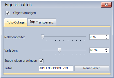 Einstellungen für Foto-Collage