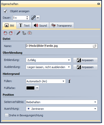 Eigenschaften eines Bild-Objektes
