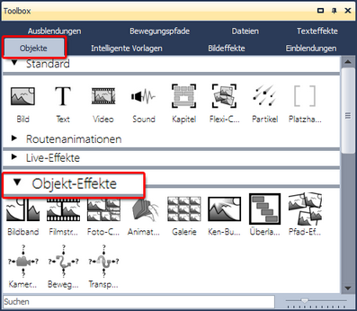 Die Objekt-Effekte in der Toolbox