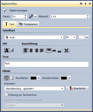 Texteingabefeld unter Eigenschaften