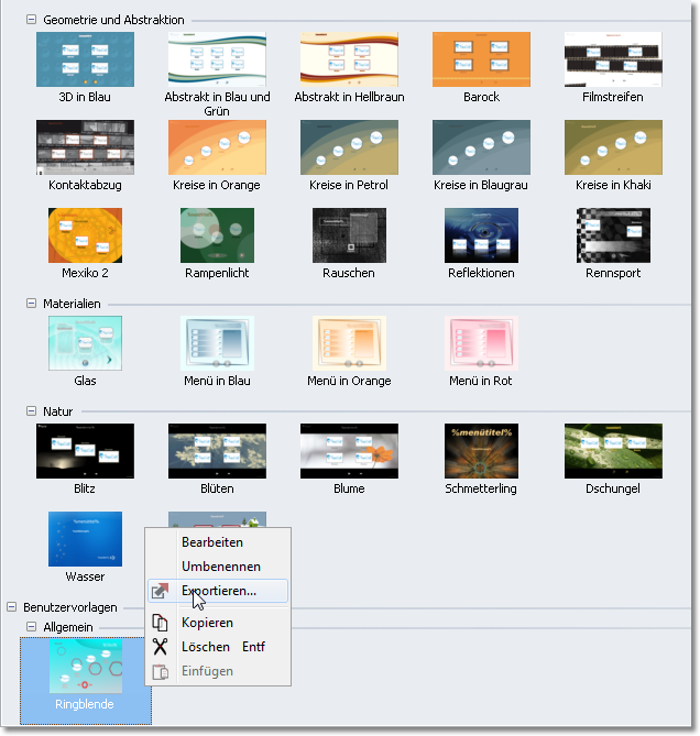 Templateexport aus Katalog