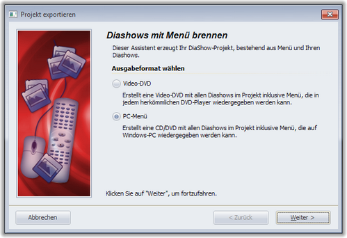 Exportwizard, Seite 1, PC-Menü