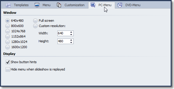 Einstellungen, PC-Menü