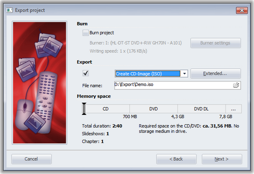 Exportwizard, Seite 2, PC-Menü, nur Isoexport