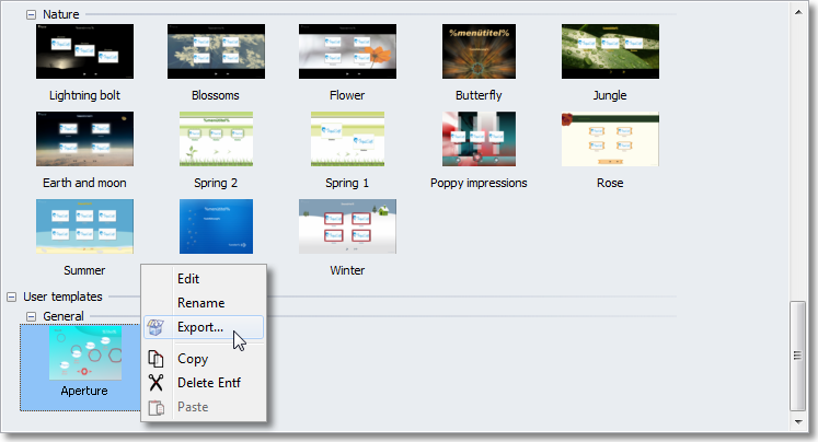 Templateexport aus Katalog