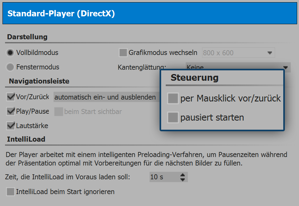 Einstellungen für Player in DiaShow Ultimate