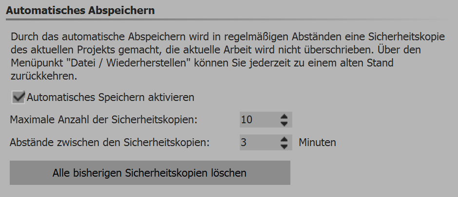 Einstellungen zum automatischen Speichern Einstellungen zum automatischen Speichern