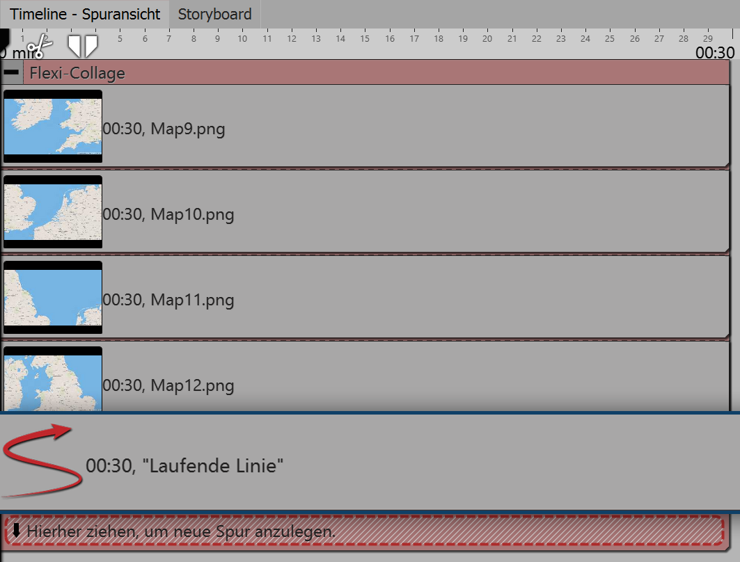 Laufende Linie liegt in unterster Spur