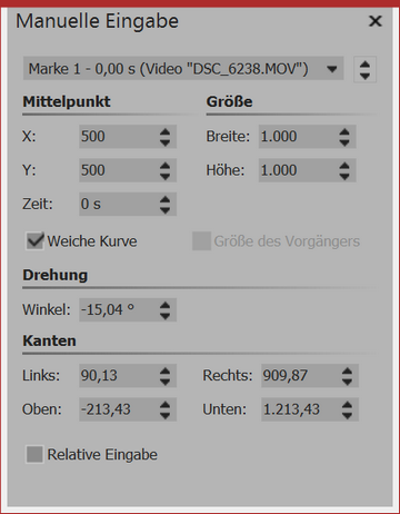 Manuelle Eingabe des Winkels