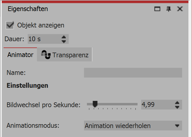 Einstellungen fürAnimator