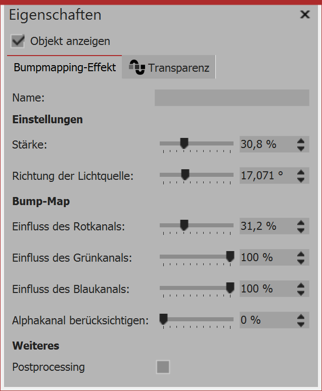 Einstellungen für Bumpmapping-Effekt