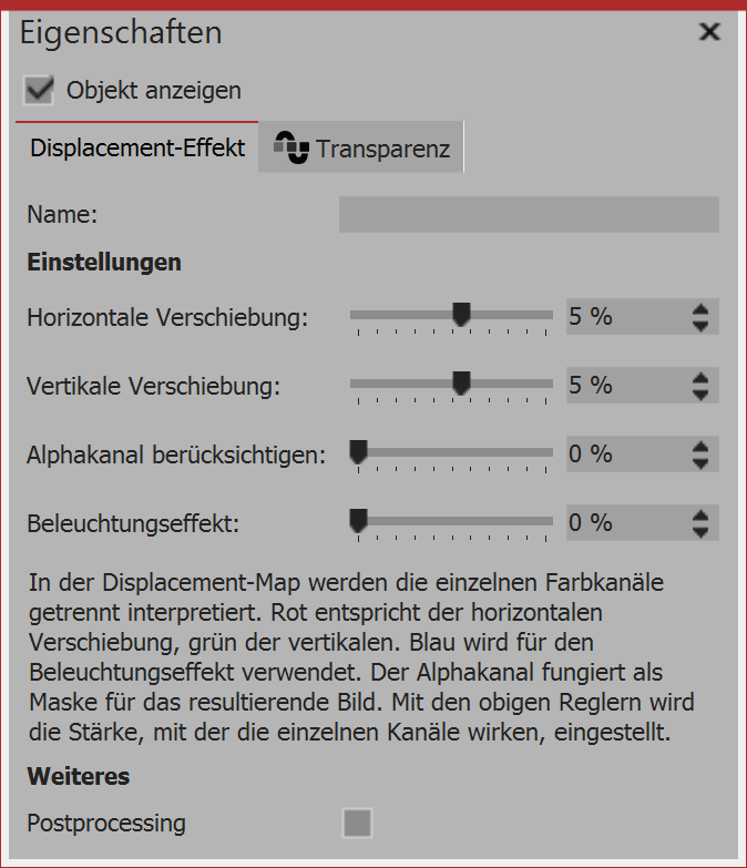 Einstellungen für Displacement-Effekt