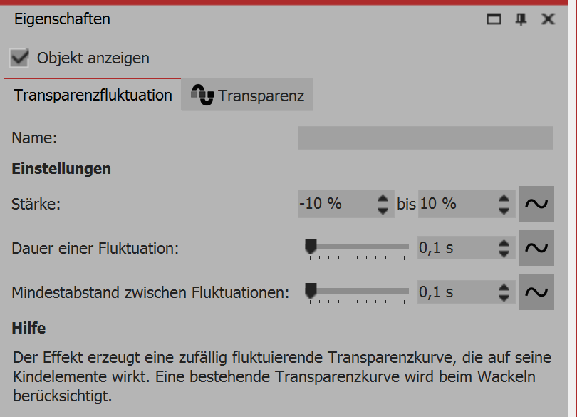 Einstellungen für Transparenzfluktuation Einstellungen für Transparenzfluktuation