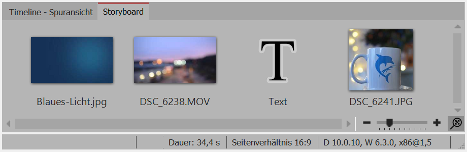 Storyboard-Ansicht in der Timeline Storyboard-Ansicht in der Timeline