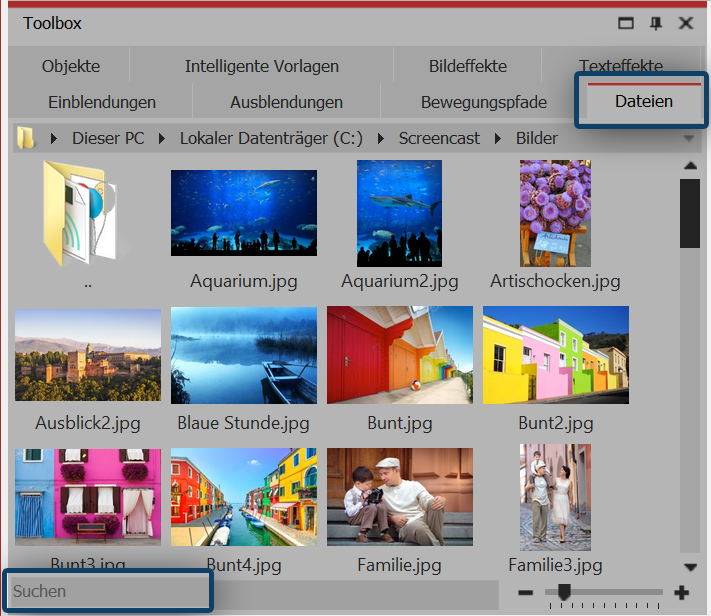 Dateibrowser in der Toolbox