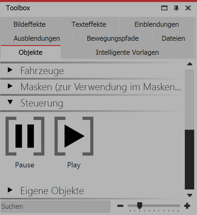Pause- und Play-Objekt in der Toolbox
