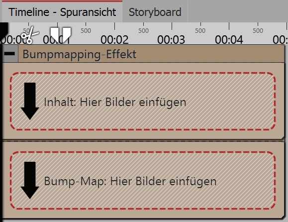 Bereiche des Bumpmapping-Effektes in der Timeline