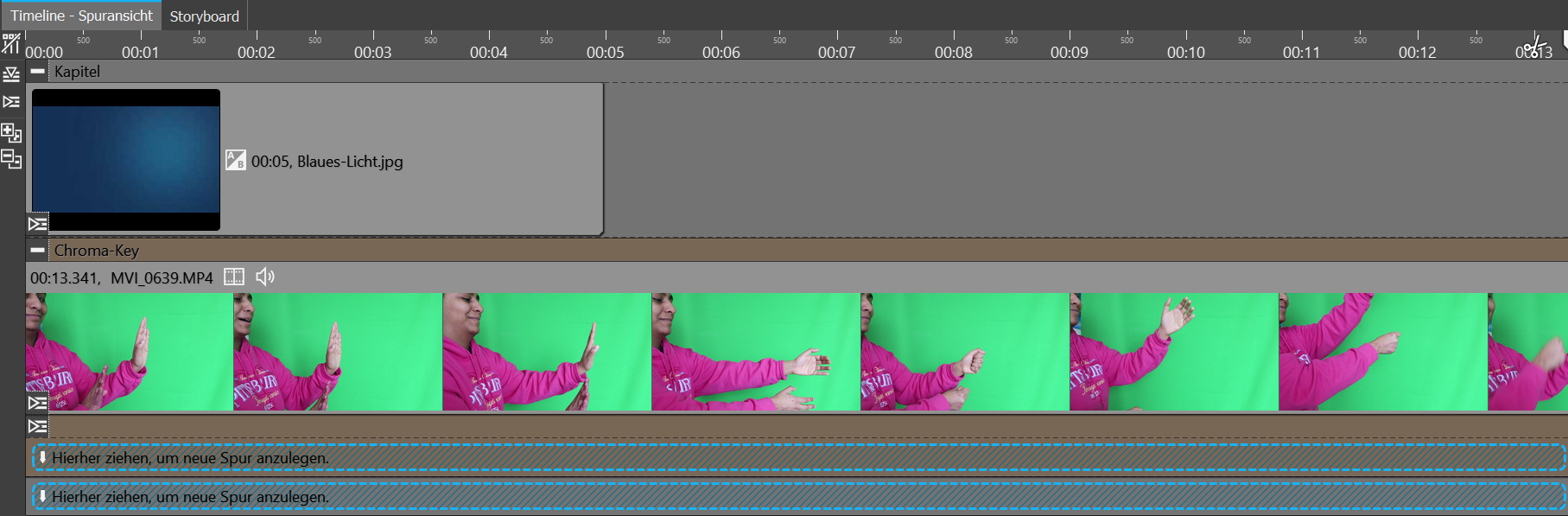 Chroma-Key-Effekt in einem Kapitel in der Timeline
