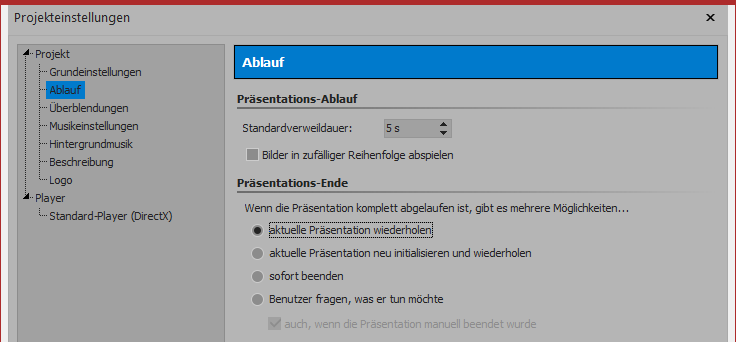 Einstellungen zum Präsentations-Ende