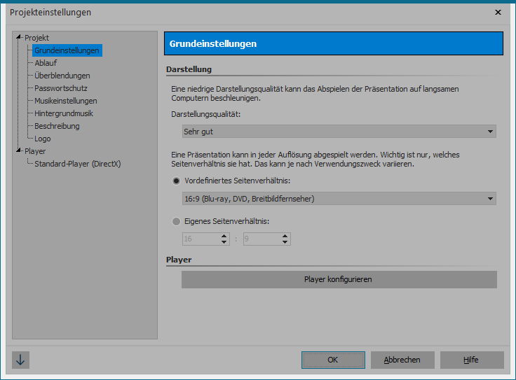 Grundeinstellungen Stages