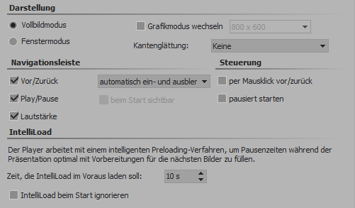 Einstellungen für Player in DiaShow Ultimate