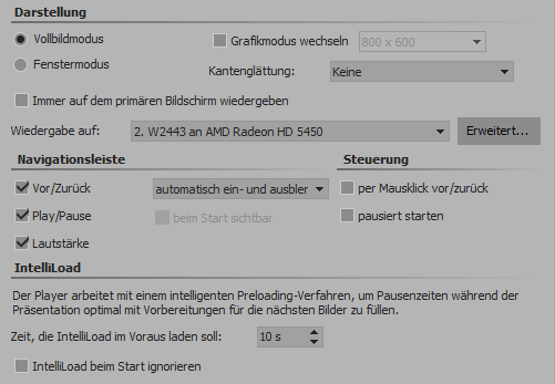 Einstellungen für Player in Stages